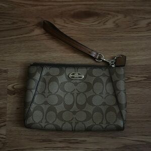 Coach Brown Monogram Wristlet with Leather Strap